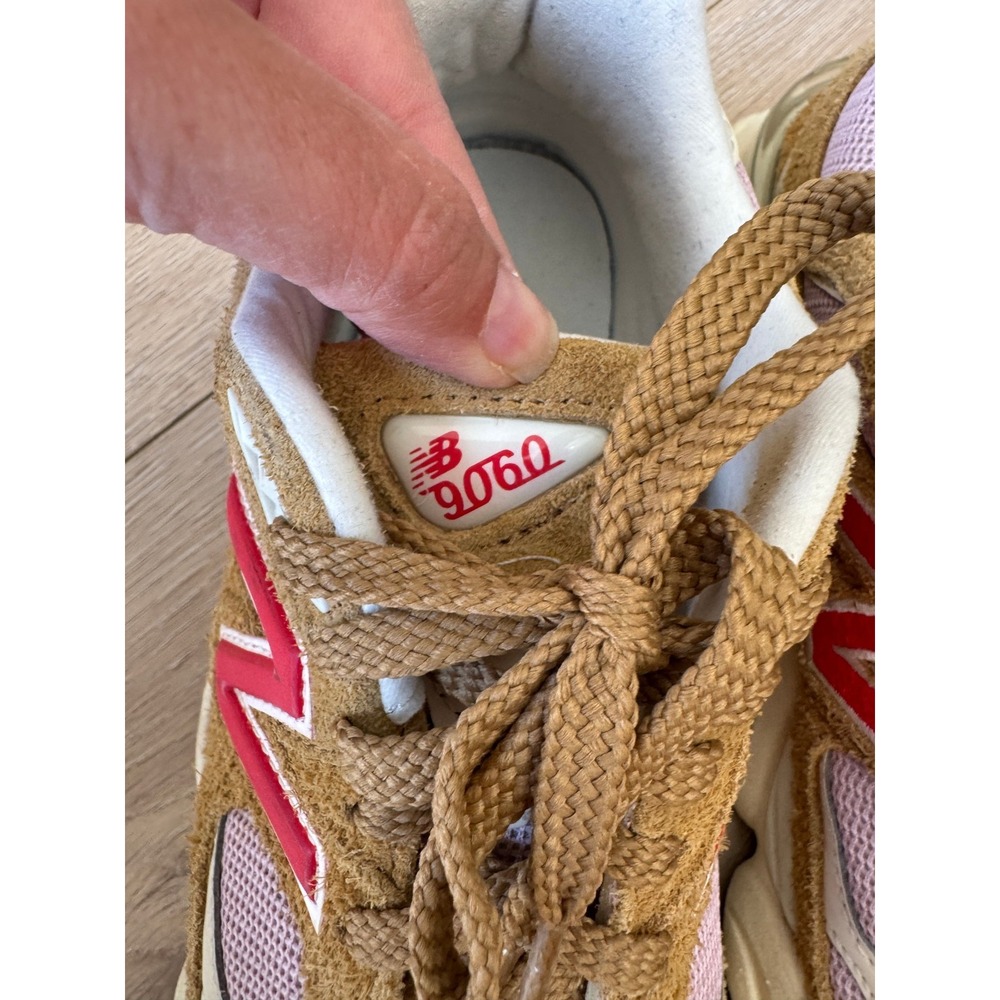 New Balance 9060 Tan Pink Red Suede Chunky Dad Sneakers Womens US 7.5 - Picture 7 of 12